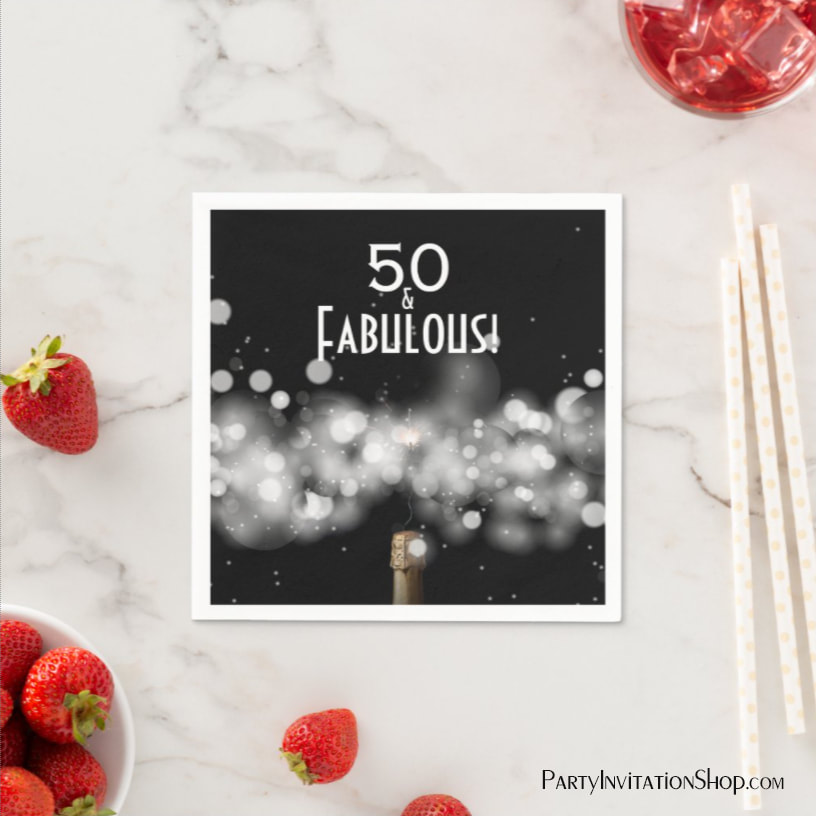50 and Fabulous Champagne Birthday Party Napkins
