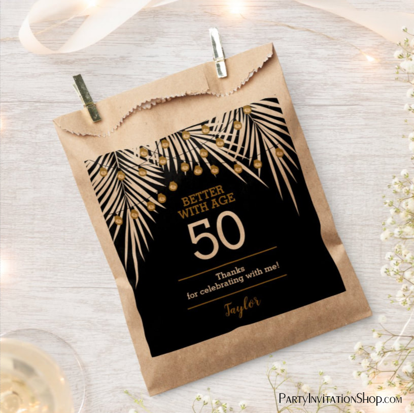 Black and Gold 50th Birthday Party Favor Bag