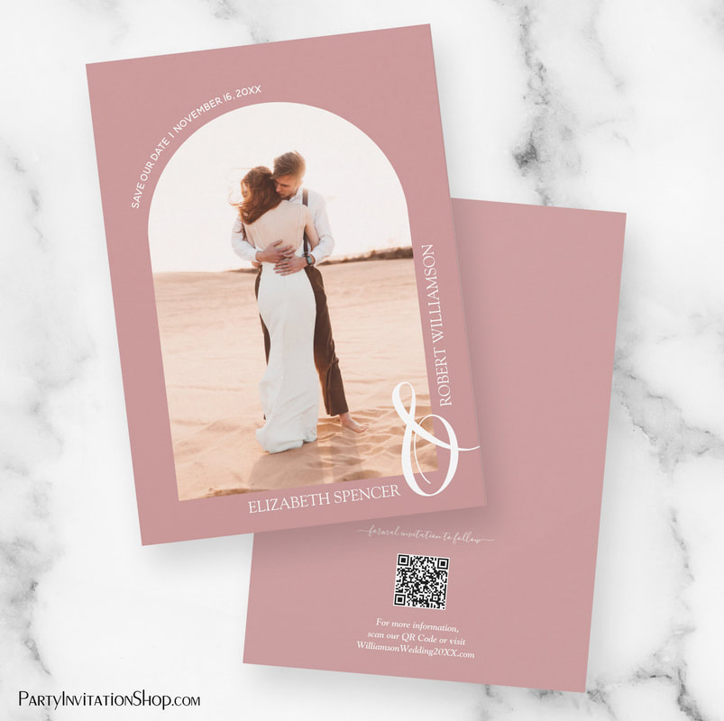 Photo Dusty Rose QR Code Wedding Save The Date