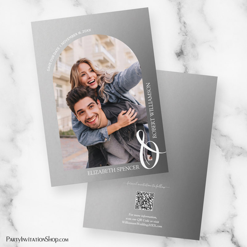 Photo Gray QR Code Wedding Save The Date