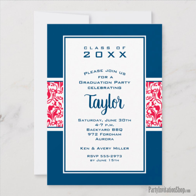 Arizona State Red, White and Blue Damask Graduation Party Invitations Announcements at PartyInvitationShop.com