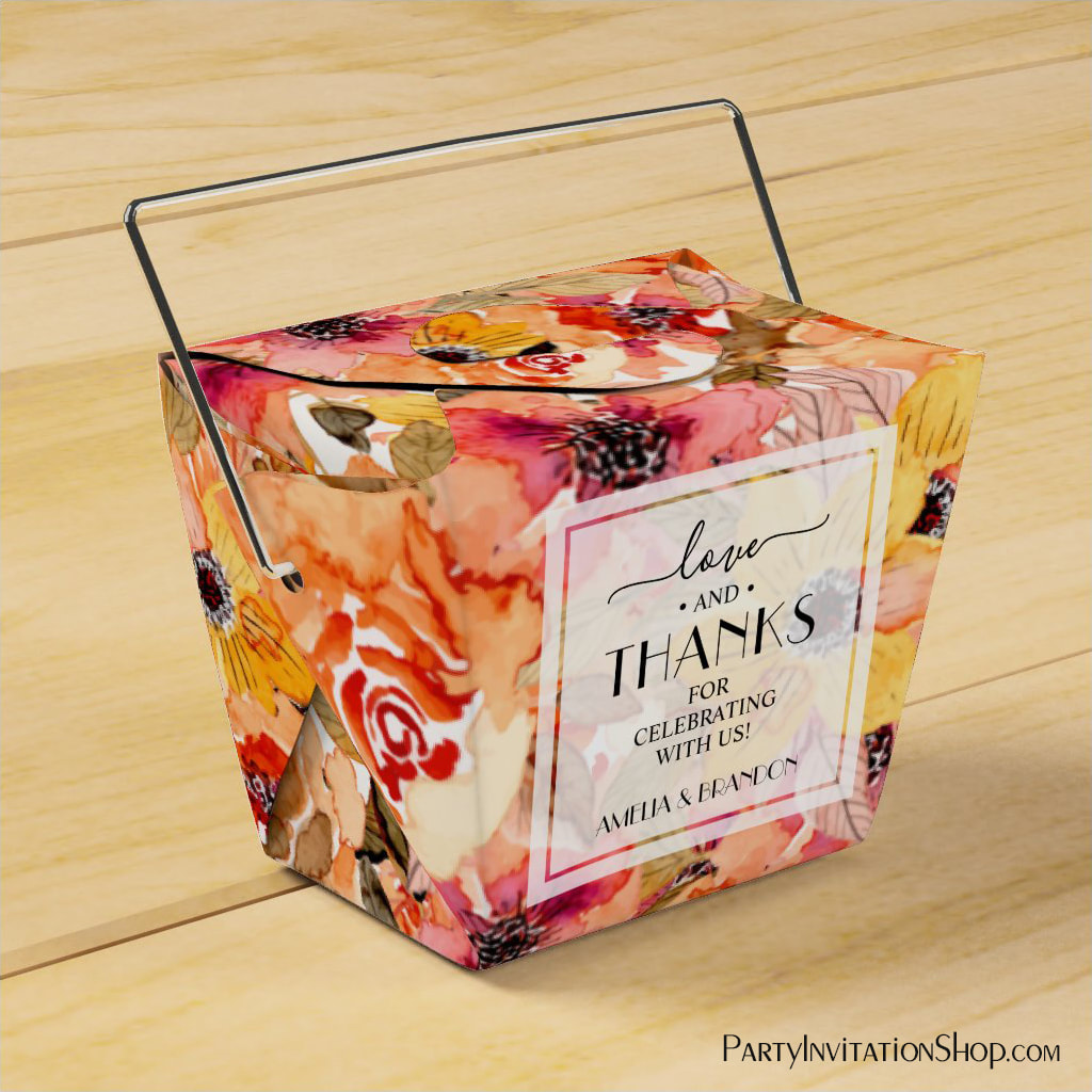 Autumn Watercolor Floral Collage Take-Out Style Favor Box