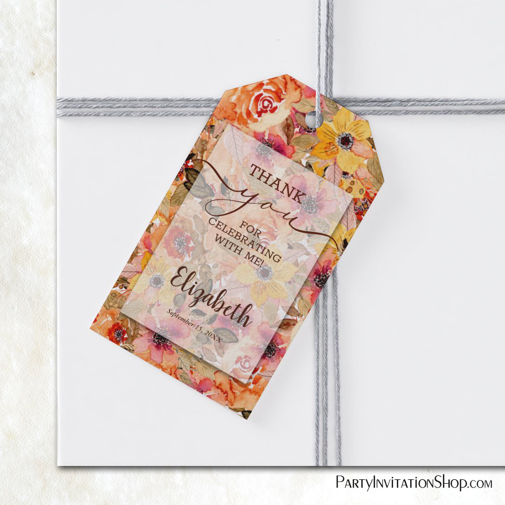 Autumn Watercolor Flowers Bridal Shower Favor Gift Tags