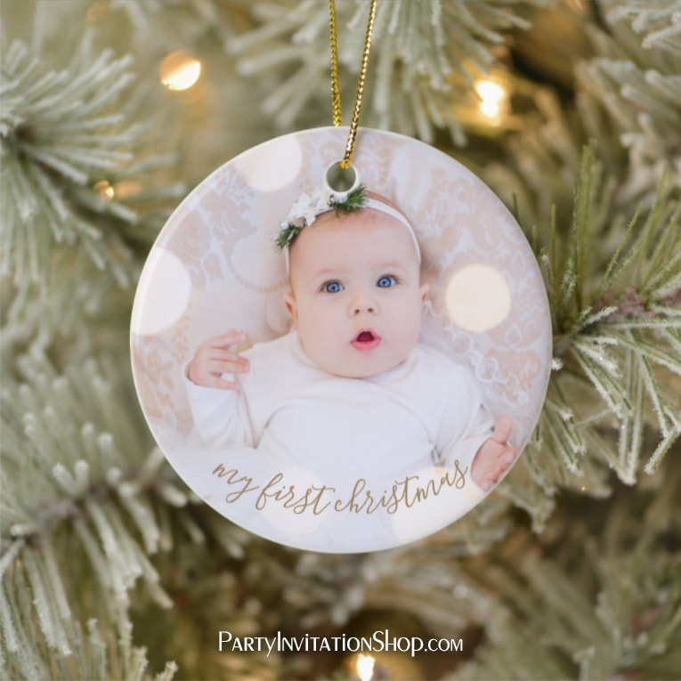 Baby's First Christmas Photo Ceramic Round Ornament