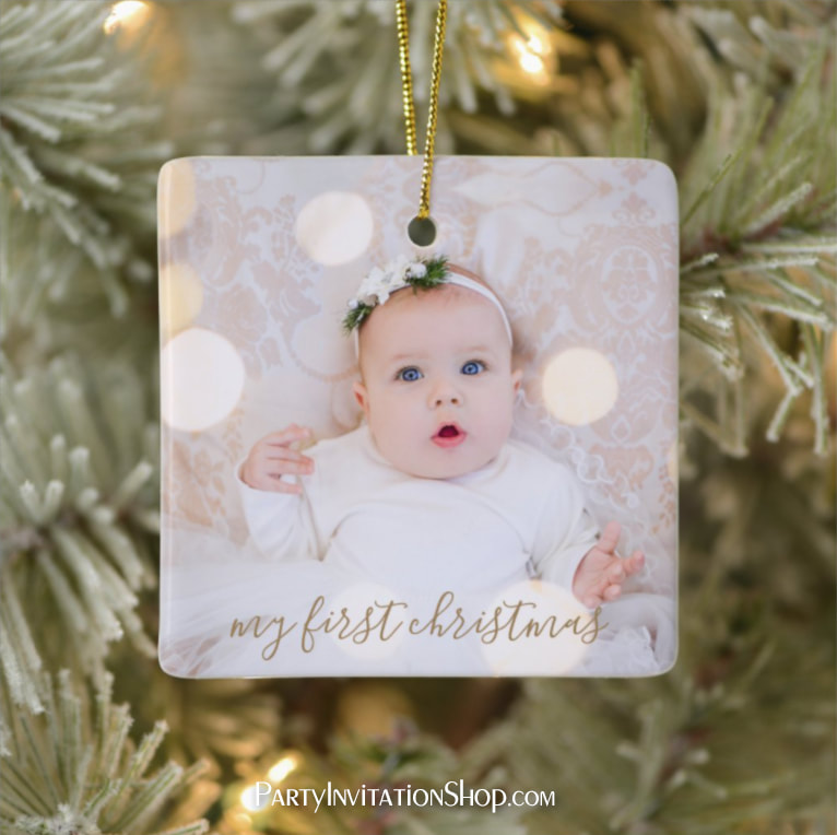 Baby's First Christmas Photo Ceramic Square Ornament