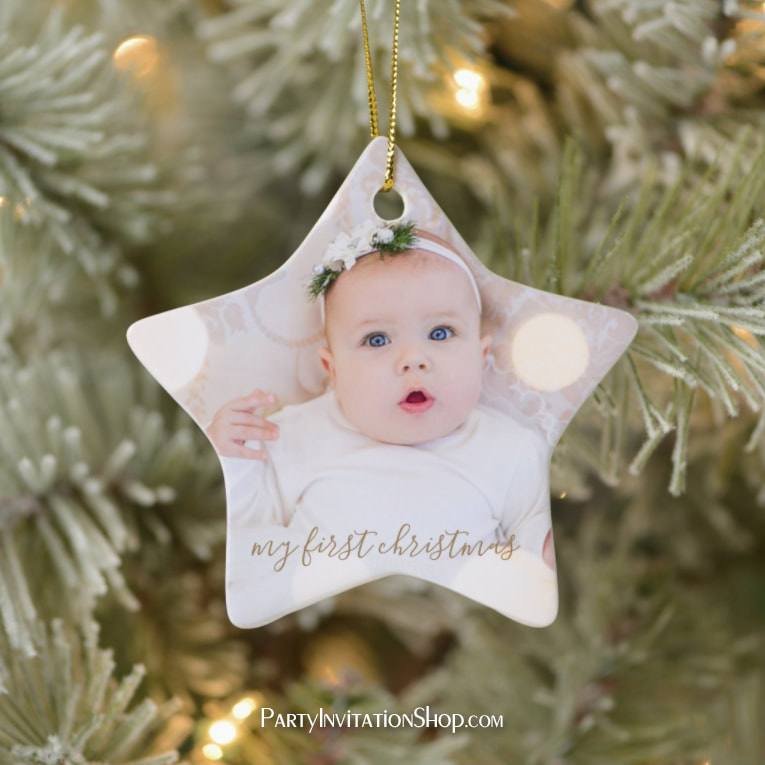 Baby's First Christmas Photo Ceramic Star Ornament