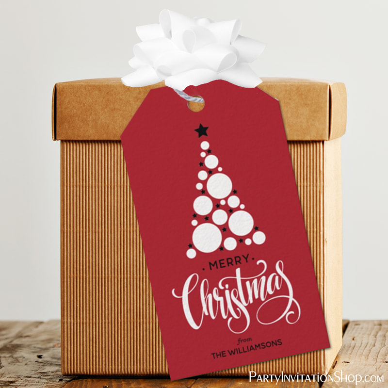 Modern Christmas Tree Red Holiday Gift Tags