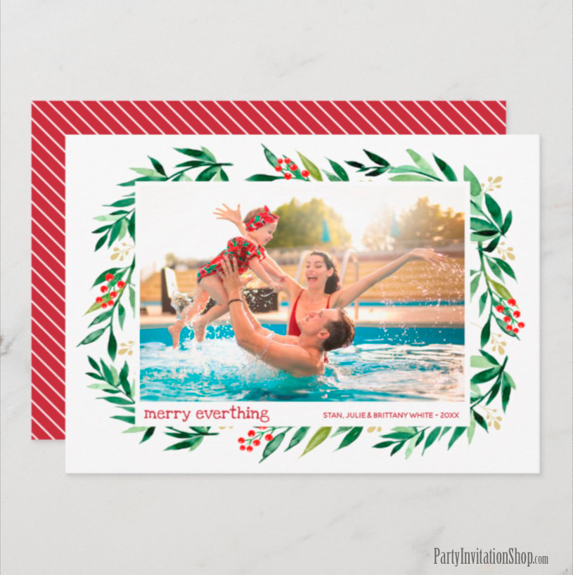 Winter Berries and Greens Holiday Photo Cards
