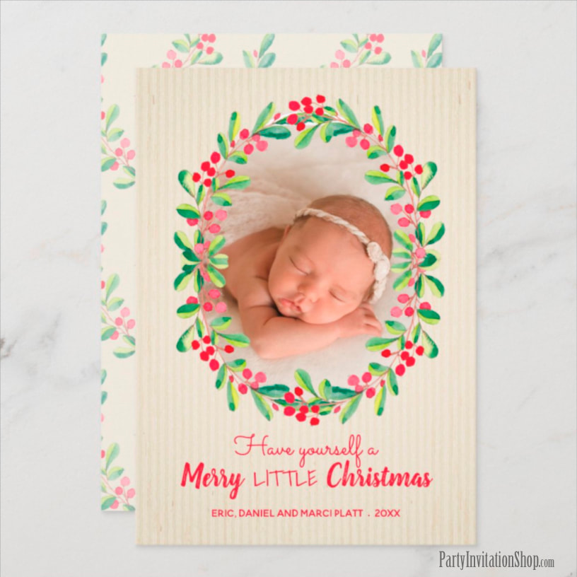 Holly and Berries on Ivory Holiday Christmas Photo Cards - Shop PartyInvitationShop.com