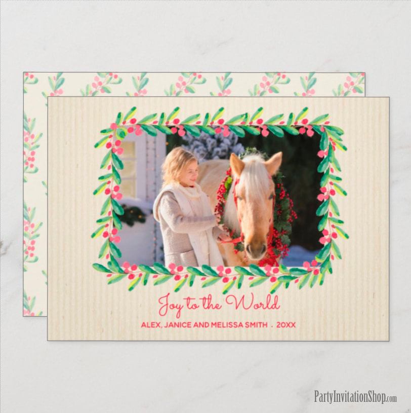 Holly and Berries on Ivory Holiday Christmas Photo Cards - Shop PartyInvitationShop.com