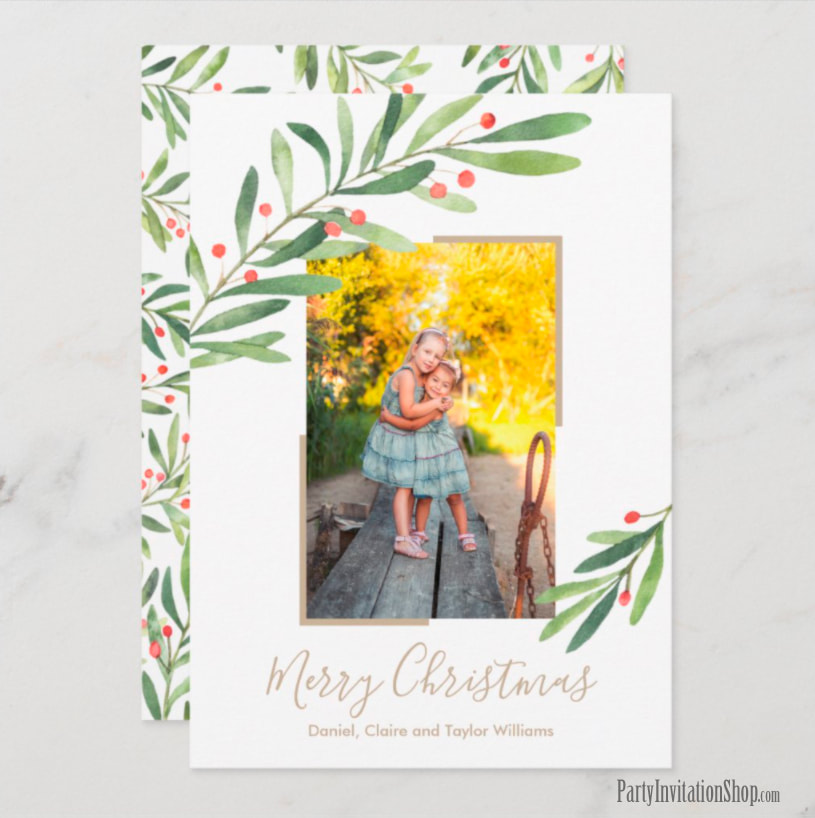Holly and Berries Christmas Photo Cards