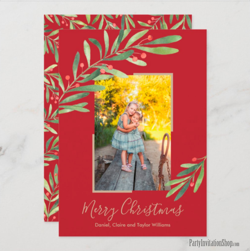 Holly and Berries Christmas Photo Cards