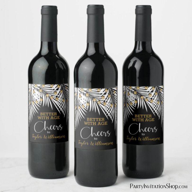 Cheers 50th Birthday Black and Gold Wine Labels