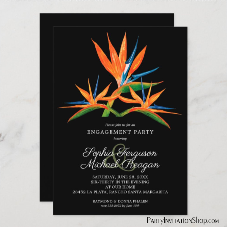 Tropical Bird of Paradise Engagement Party Invitations