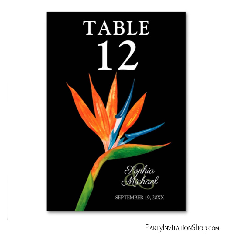 Tropical Bird of Paradise Botanical Wedding Table Number Cards