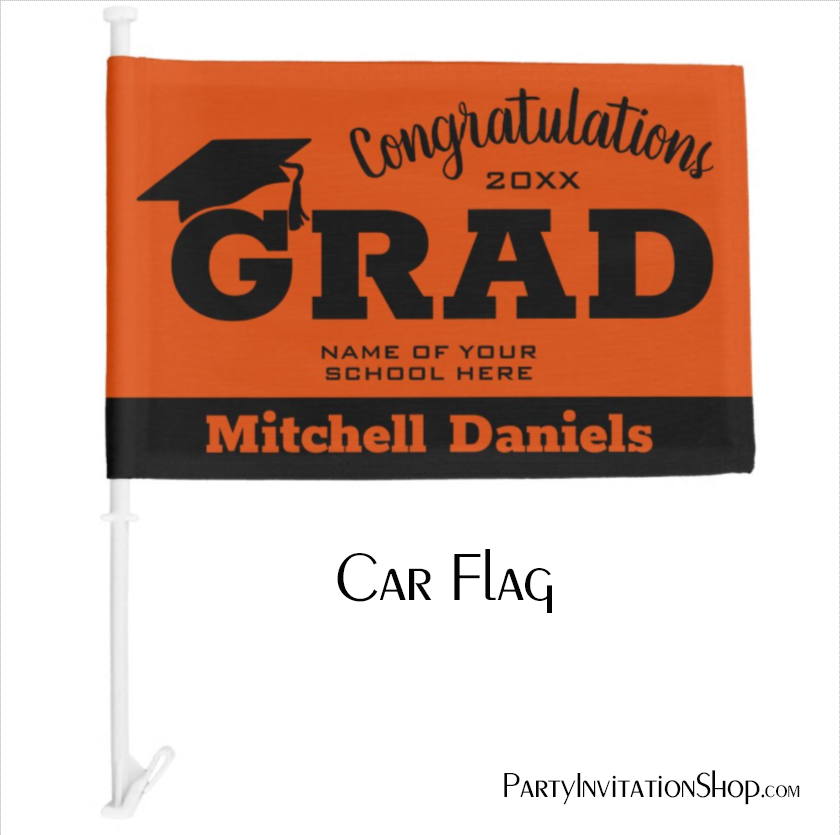 Black on Orange Graduation Car Flag