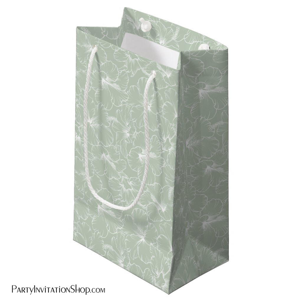 Blooming Hibiscus Flowers on Sage Green Small Gift Bag