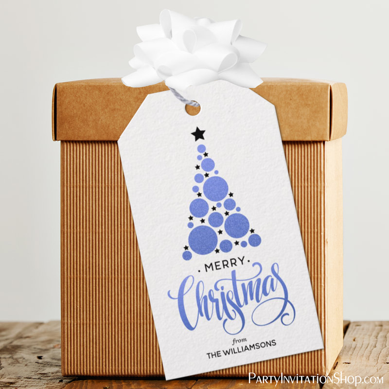 Modern Blue Christmas Tree Holiday Gift Tags