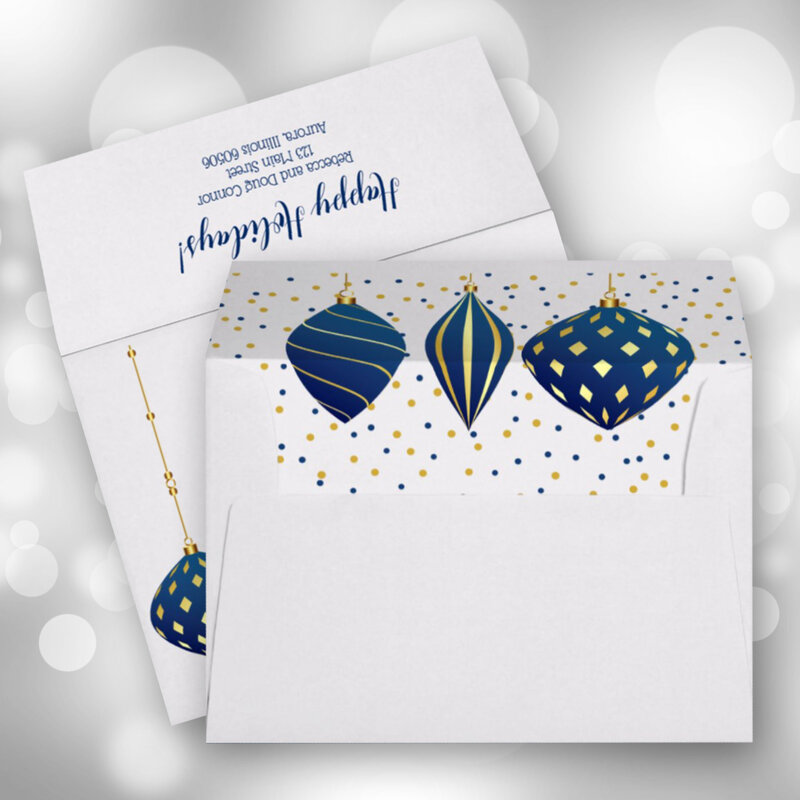 Blue Gold Christmas Ornaments Holiday Envelopes