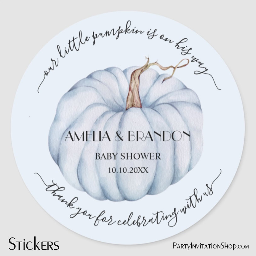 Blue Little Pumpkin Baby Shower Thank You Classic Round Stickers