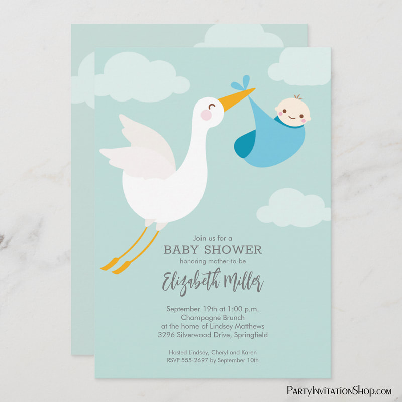 Stork Bundle Boy Baby Shower Invitations