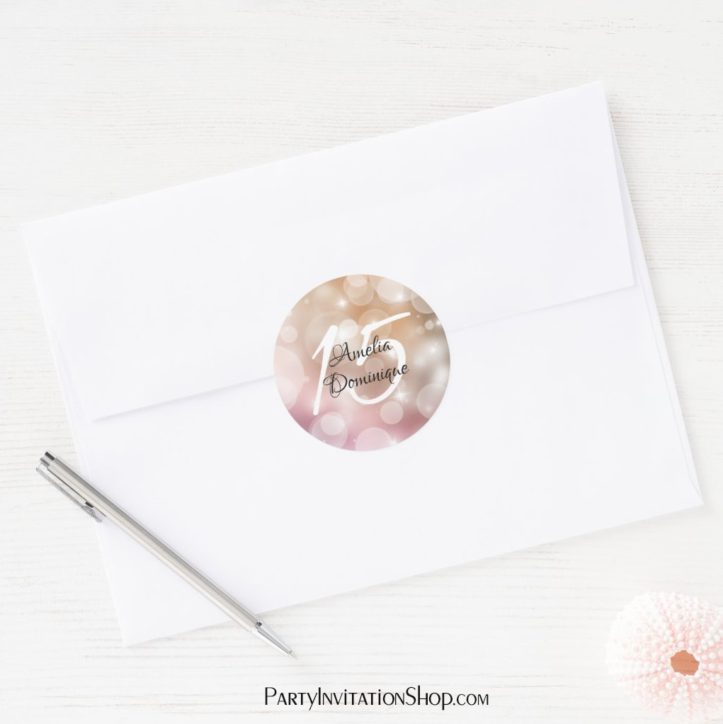 Blush Pink Bokeh Quinceanera Small Stickers