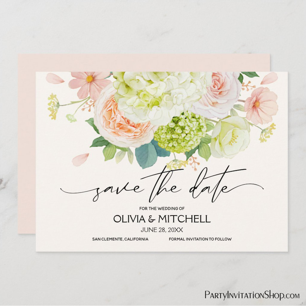 Blush Pink Floral Wedding Save the Date Cards