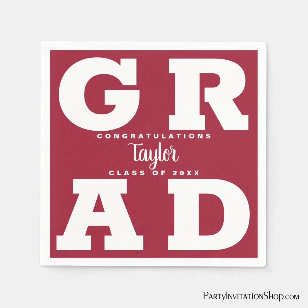 Bold GRAD | White on Crimson Red Graduation Party Napkins