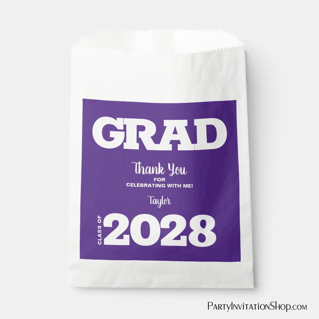 Purple White Graduation Party Favor Bags