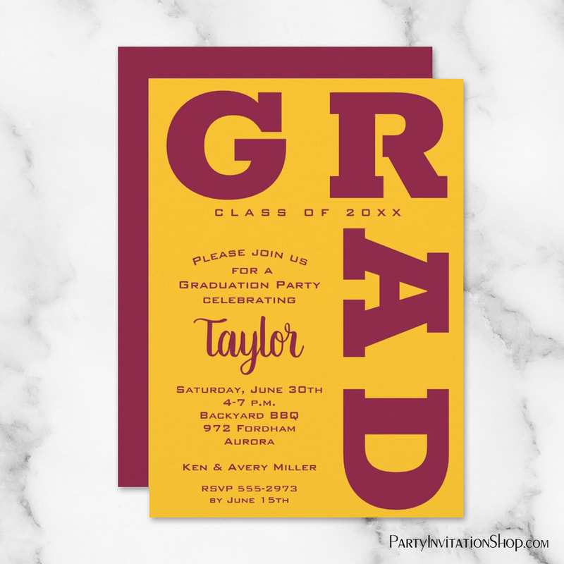 Bold graduation party invitations and party supplies at PartyInvitationShop.com