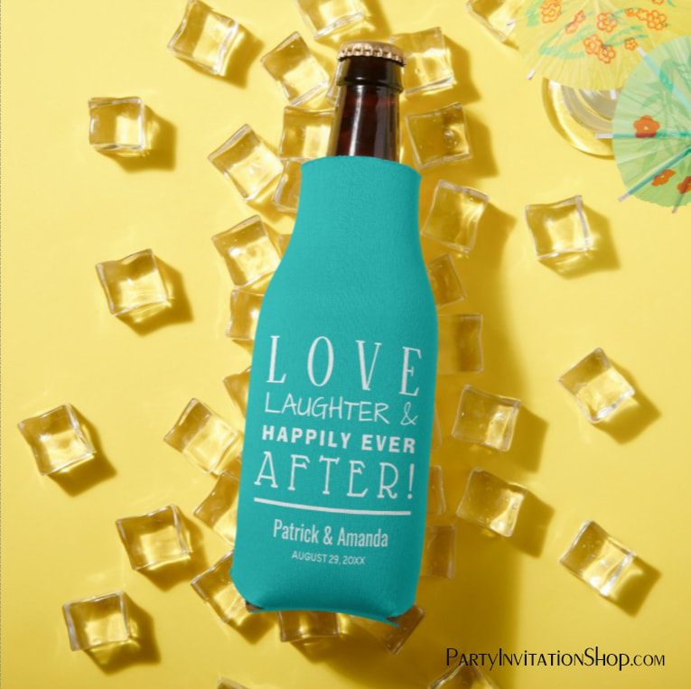 PictuHappily Ever After TURQUOISE Wedding Bottle Coolerse