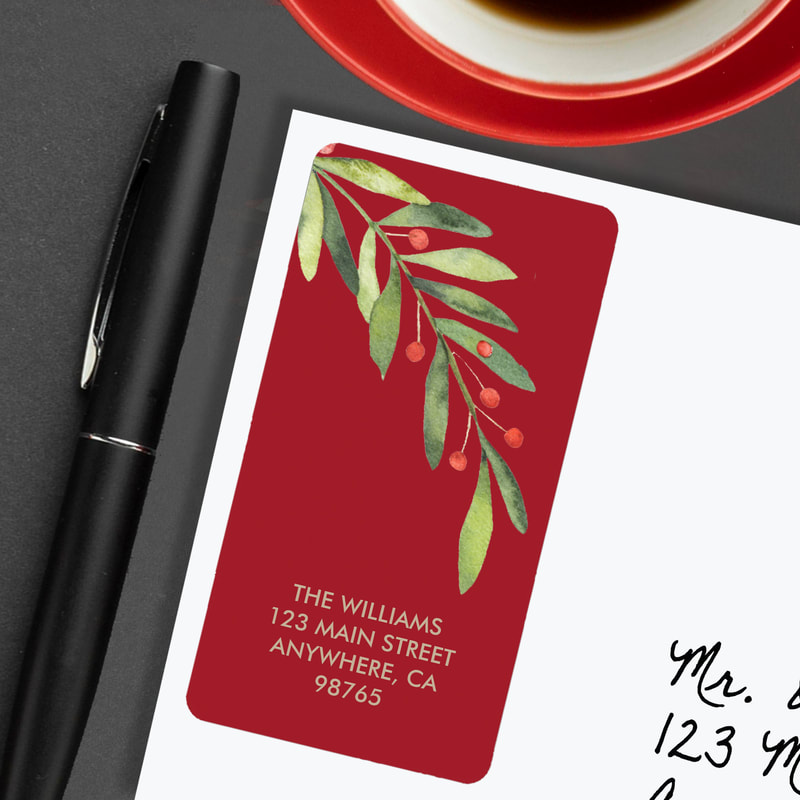 Branch and Berries Red Christmas Return Address Labels