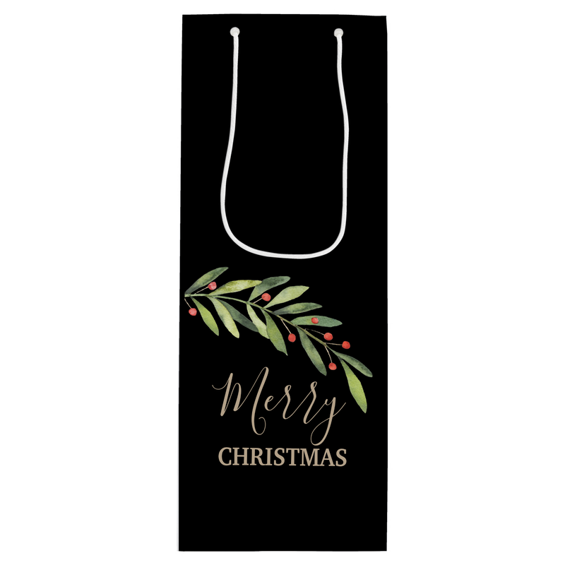 Elegant Watercolor Holly and Berries Christmas Wine Gift Bag