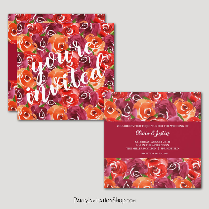 Watercolor Floral Collage Wedding Invitations