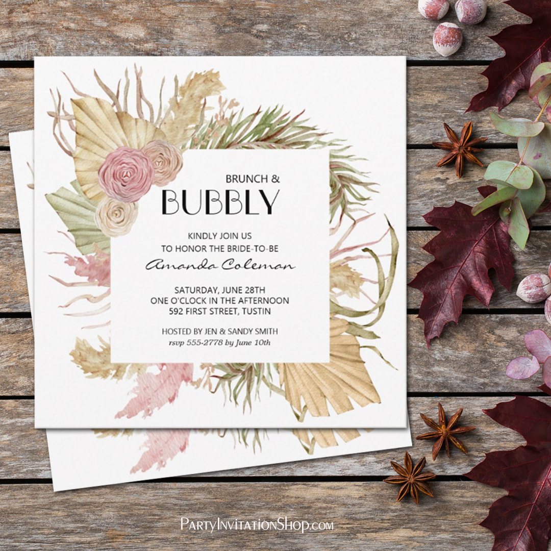 Brunch and Bubbly Roses and Leaves Bridal Shower Invitations