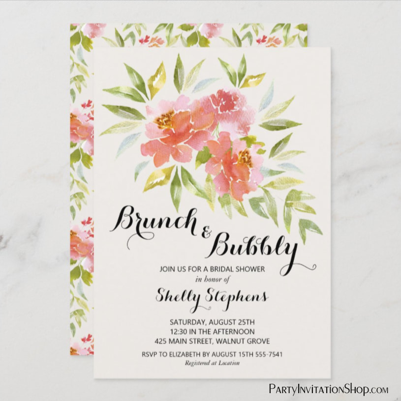 Trendy Brunch and Bubbly Floral Shower Invitation