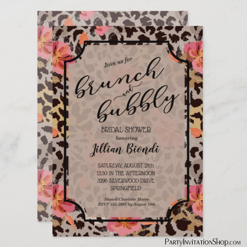 Brunch Bubbly Leopard Bridal Shower Invitations