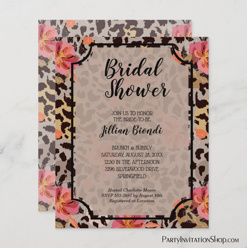 Budget Animal Print Floral Bridal Shower Invitations