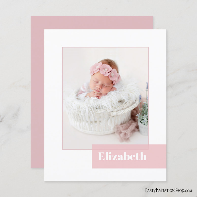 Budget Pink Girl Photo Birth Announcement