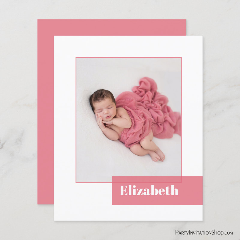 Budget Rose Pink Girl Photo Birth Announcement