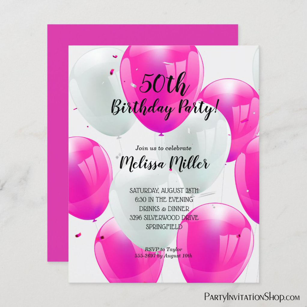 Budget Pink Balloons Birthday Party Invitations