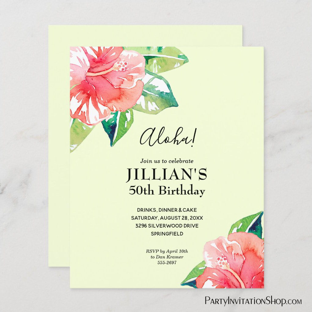 Budget Tropical Hibiscus Birthday Party Invitations