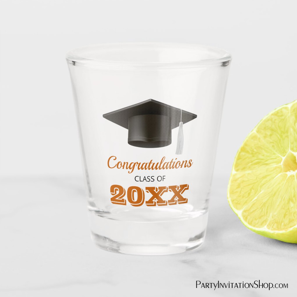 Burnt Orange Congratulations College Graduate Shot Glass