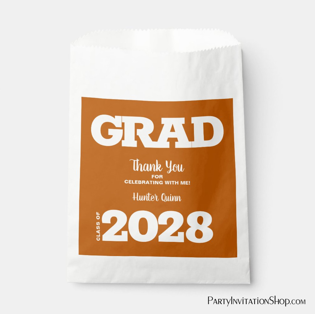 Burnt Orange White Graduation Party Favor Bags