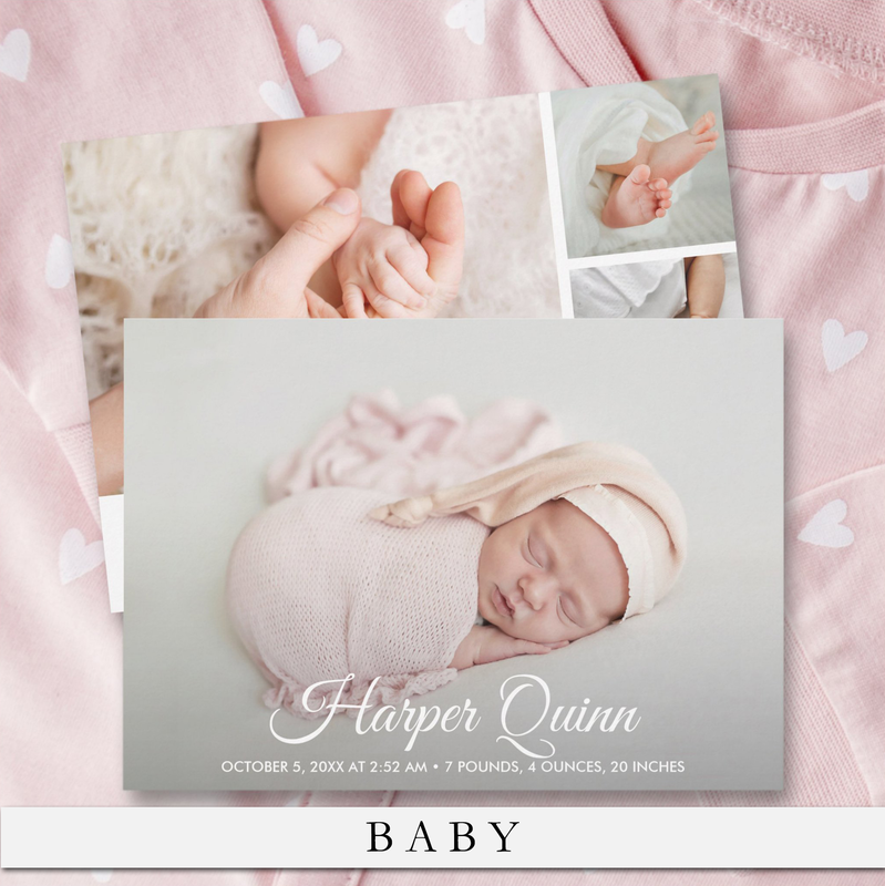 Shop birth announcements, thank you notes, baby shower and more.