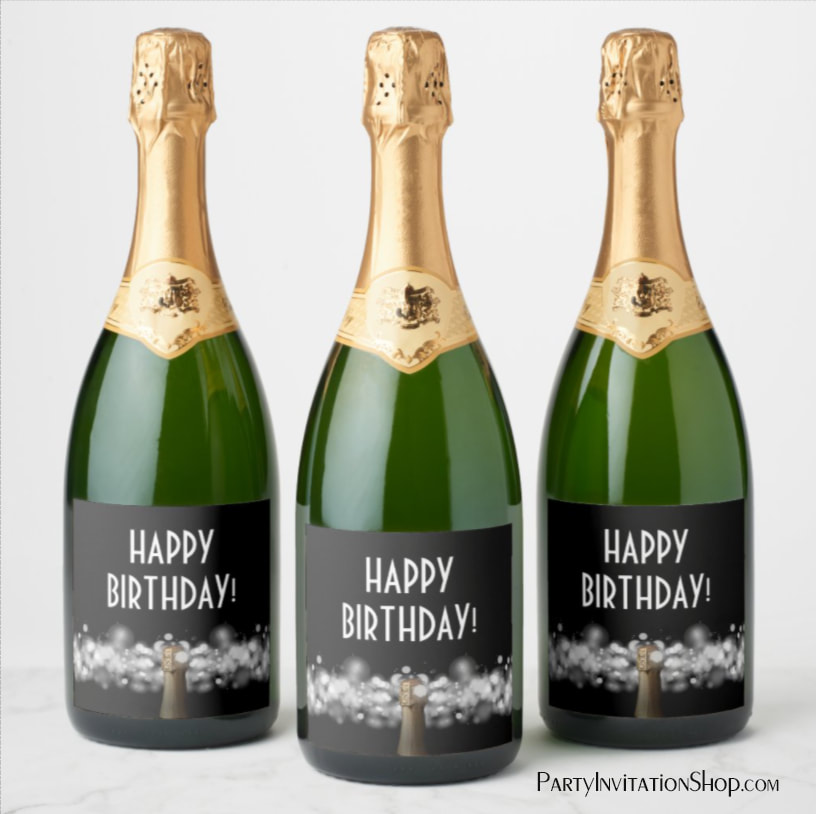 Champagne Bubbles on Black Personalized Champagne Labels