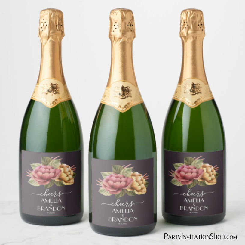 Dramatic Floral Wedding Champagne Labels