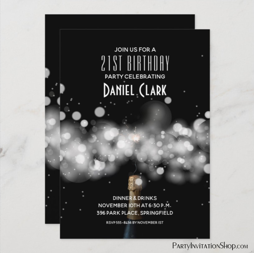 Champagne Sparkle 21st Birthday Party Invitations