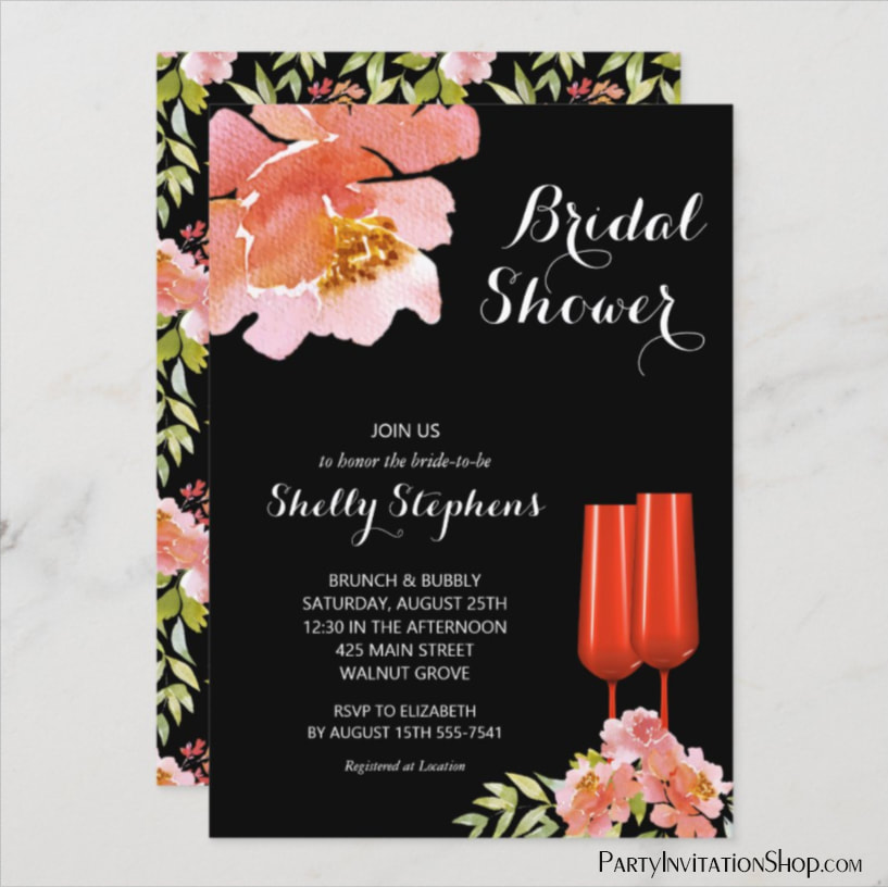 Chic Brunch and Bubbly Floral Invitations