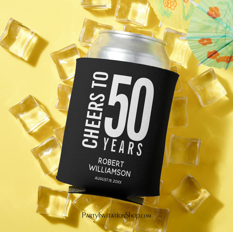 Cheers to 50 Years Black Birthday Can Coolers